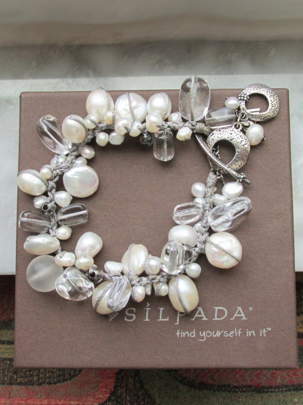 Retired Silpada Sterling Silver Pearl Quartz EFFERVESCENCE Toggle Bracelet B2180